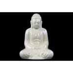 Benzara Ceramic Meditating Buddha Figurine with Rounded Ushnisha, White