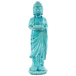 Benzara Ceramic Standing Buddha Figurine Holding Tea light Candle Holder, Blue