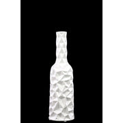 Benzara Ceramic Bottle Vase with Wrinkled Sides, Medium, White