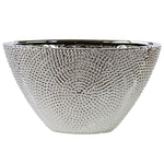 Benzara Stoneware Beaded Vase with Tapered Bottom, Silver