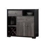 Benzara Dual Tone Wooden Wine Cabinet, Black & Distressed Gray