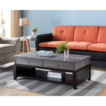 Benzara Wooden Coffee Table with 2 Drawers, Distressed Gray and Black