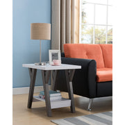 Benzara 22 Inch Two Tone End Table with Bottom Shelf, White and Gray