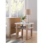 Benzara Two Tone Wooden End Table with Drawer, White and Brown