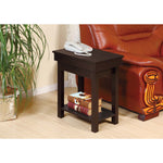 Benzara Wooden Chair Side Table with Lower Shelf, Red Cocoa Brown