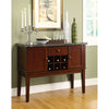 Benzara Solid Wooden Marble Top Server With Storage And Wine Rack, Cherry Brown