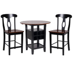 Benzara 3 Piece Counter Height Dining Room Set, Black & Oak Brown