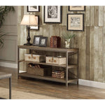 Benzara Rectangular Sofa Table In Metal Frame With Grey Weathered Wood And Shelves, Grey