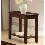 Benzara Solid Wooden Side Table With Bottom Shelf, Cherry Brown