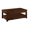 Benzara Wooden Cocktail Table With Bottom Shelf and Drawer, Cherry Brown