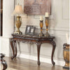 Benzara Traditional Style Engraved Sofa Table With Marble Top, Dark Cherry Brown