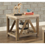 Benzara Wooden End Table With Marble Top And Slated Bottom Shelf, Gold Brown