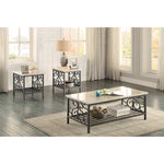 Benzara 3 Piece Faux Marble Top Table Set With Decorative Metal Frame, Cream & Gray