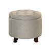 Benzara Button Tufted Wooden Round Storage Ottoman Upholstered In Fabric, Beige & Brown