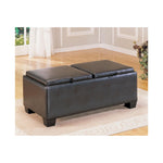 Benzara Leatherette Upholstered Storage Wooden Cocktail Ottoman With 2 Fliptops, Black