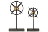 Benzara Metal Atom Table Top Sculpture on Rectangular Stand, Set of 2, Black