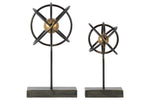 Benzara Metal Atom Table Top Sculpture on Rectangular Stand, Set of 2, Black
