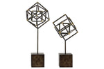 Benzara Metal Abstract Sculpture on Square Stand, Set of 2, Gunmetal Gray