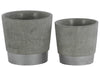 Benzara Round Cemented Flower Pot  on Silver Banded Rim Base, Set of 2, Gray