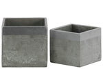 Benzara Square Cemented Flower Pot With Silver Banded Rim Top, Set of 2, Gray