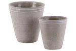 Benzara Cement Round White Banded Rim Pot With Tapered Bottom, Set of 2 Gray