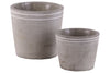 Benzara Cement Small Round White Banded Rim Pot With Tapered Bottom, Set of 2 Gray