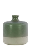 Benzara Ceramic Round Narrow Neck White Banded Rim Bottom Vase, Small, Green