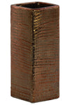 Benzara Ceramic Tall Square Ribbed Design Vase in Distressed Copper Finish