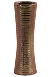 Benzara Ceramic Trumpet Mouth And Flared Bottom Ribbed Vase, Distressed Copper Finish