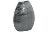 Benzara Ceramic Biconvex Crescent Ribbed Design Vase, Distressed Silver Finish