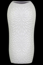 Benzara Ceramic Tall Engraved Leaf Design Half Circle Vase, Large, White