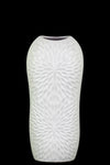 Benzara Ceramic Tall Engraved Leaf Design Half Circle Vase, Small, White