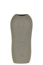 Benzara Ceramic Tall Engraved Leaf Design Half Circle Vase, Small, Gray