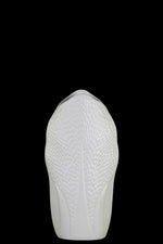 Benzara Ceramic Pyramidal Vase With Engraved Circle Design, Small, White