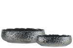 Benzara Embedded Fish Scale Irregular Lip Pot with Gloss Banded Rim Top, Set of 2, Silver