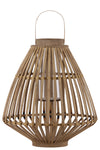 Benzara Bamboo Lattice Bellied Lantern with Hurricane Candle Holder, Large, Brown