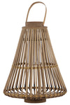 Benzara Bamboo Lattice Bellied Lantern with Hurricane Candle Holder, Small, Brown