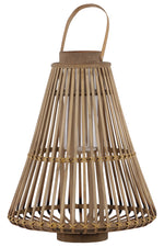 Benzara Bamboo Lattice Bellied Lantern with Hurricane Candle Holder, Small, Brown