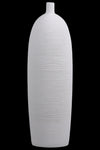 Benzara Ceramic Tall Cylindrical Short Neck Vase with Tapered Bottom in Combed Finish, White