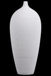 Benzara Ceramic Tall Round Short Neck Vase with Tapered Bottom in Combed Finish, White