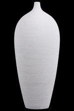 Benzara Ceramic Tall Round Short Neck Vase with Tapered Bottom in Combed Finish, White