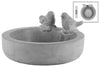 Benzara Cement Round Bowl with Bird Figurine and Engraved Floral Design Inside, Gray
