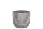 Benzara Cement Engraved Square Lattice Design Pot with Tapered Bottom, Small, Light Gray