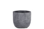 Benzara Cement Engraved Square Lattice Design Pot with Tapered Bottom, Small, Dark Gray