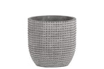 Benzara Cement Engraved Square Lattice Design Pot with Tapered Bottom, Medium, Light Gray