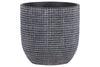 Benzara Cement Engraved Square Lattice Design Pot with Tapered Bottom, Large, Dark Gray