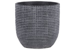 Benzara Cement Engraved Square Lattice Design Pot with Tapered Bottom, Large, Dark Gray