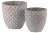 Benzara Cement Round Embossed Diamond Design Pot, Set of 2, Vermillion