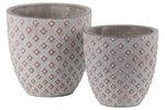 Benzara Cement Round Embossed Diamond Design Pot, Set of 2, Vermillion