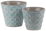 Benzara Cement Round Embossed Concentric Diamond Design Pot, Set of 2, Turquoise